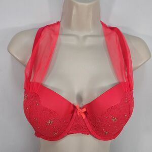 Victoria’s Secret Dream Angels Red Orange Rhinestone Balconet Bra Size 36D